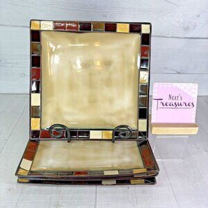 Home Trends MOSAIC TILE Multicolor Blocks Rim Beige Square Dinner Plates Set 4